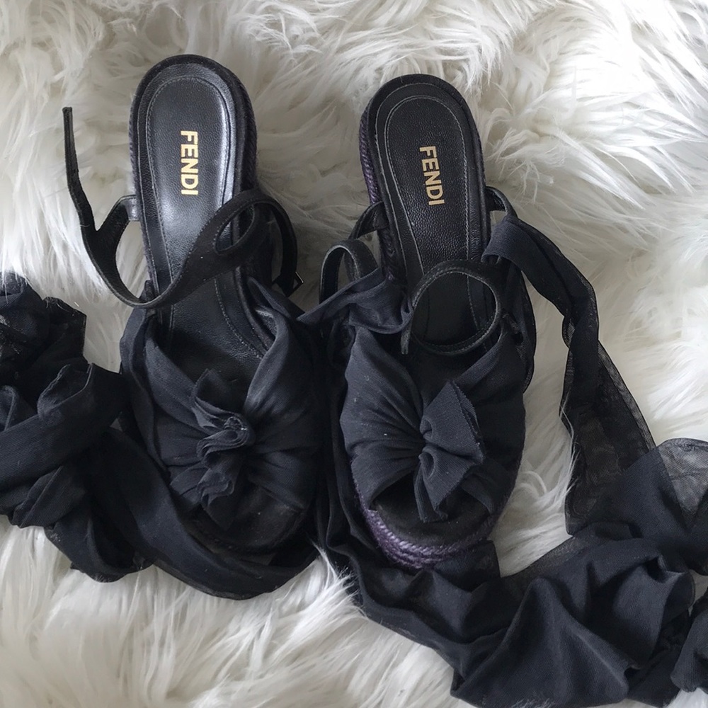 Fendi lace up wedge heels size 6
